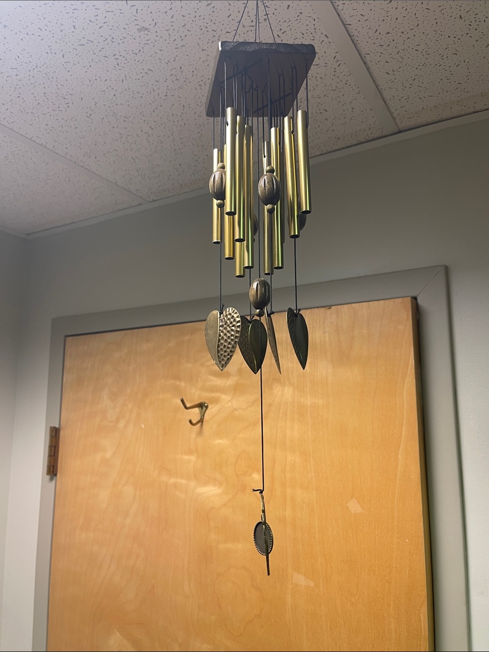 NWT Brass Tone Wind Chime with Decorative Hearts and guardian angel wings